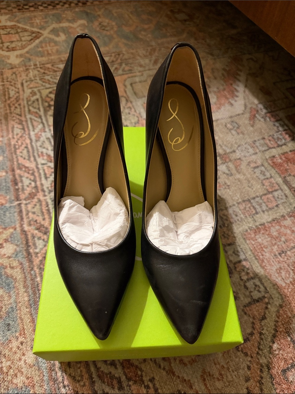 Sam Edelman Black Pointed-Toe Leather Pumps